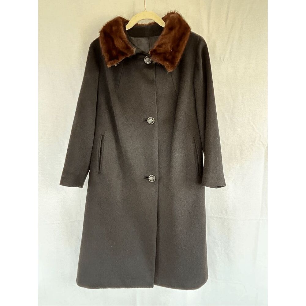 Vintage James Roxton Long Black Coat w/ Faux Fur Collar Classic, Dressy S/M